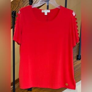 Michael Kors Blouse Cutout Sleeve Detail Redish Orange SZ. Lg